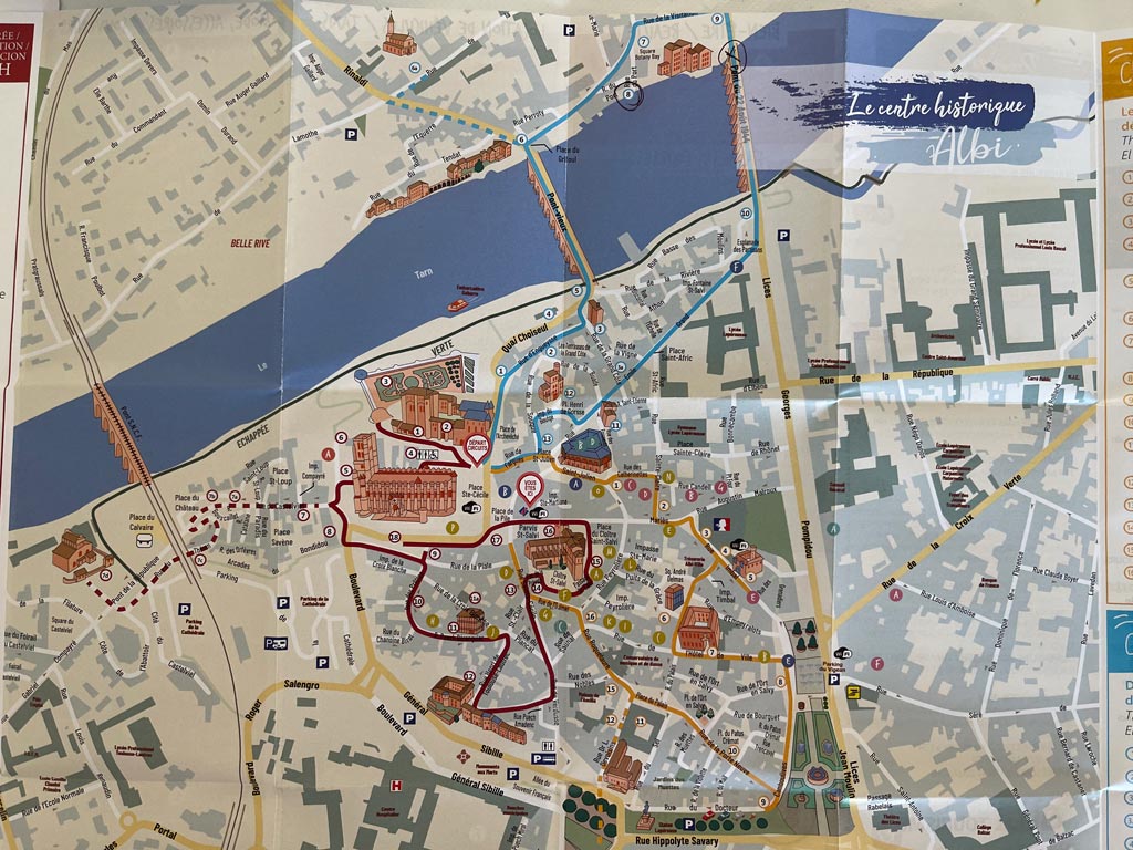 Mapa con los lugares que ver en Albi